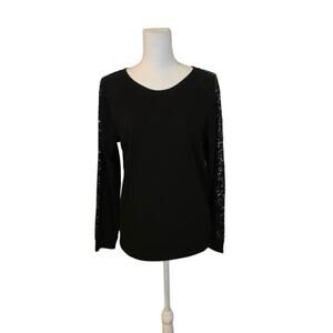 Express Lace Sequin Knit Top Size Small Black Sparkle Holiday Feminine